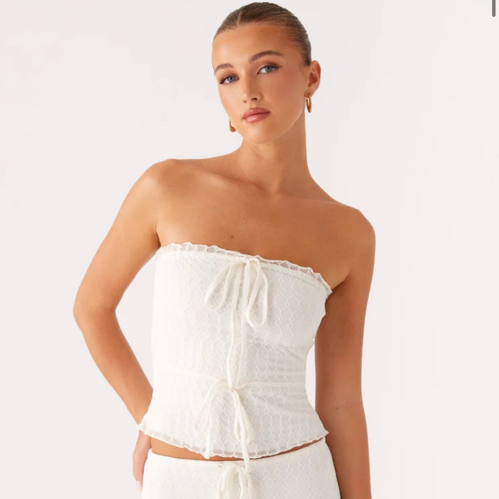 Peppermayo Cream Lace Strapless Top